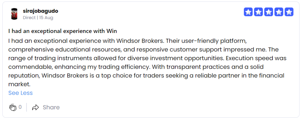 ความคิดเห็นของผู้ใช้งาน Windsor Brokers